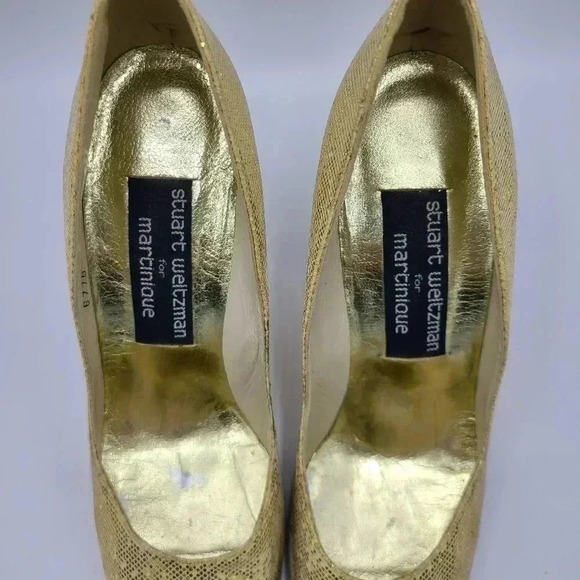 Vintage Stuart Weitzman Martinique Gold Glitter Pointed Toe Stiletto Heels 7.5 - Picture 16 of 16